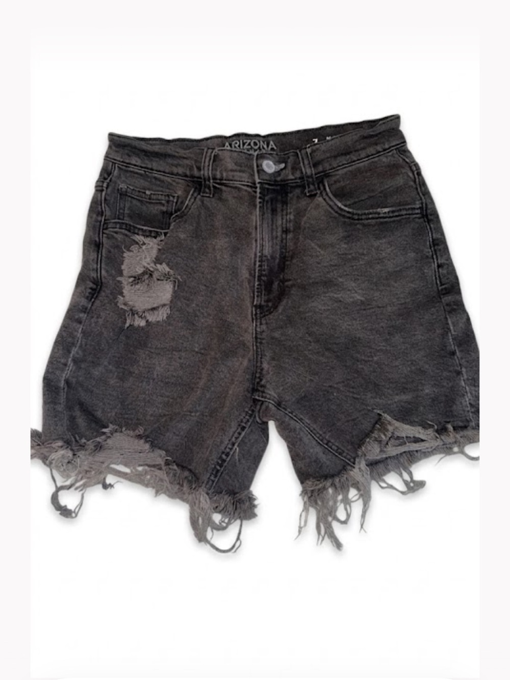 Arizona Jean Company Distressed Charcoal High-Rise Denim Shorts